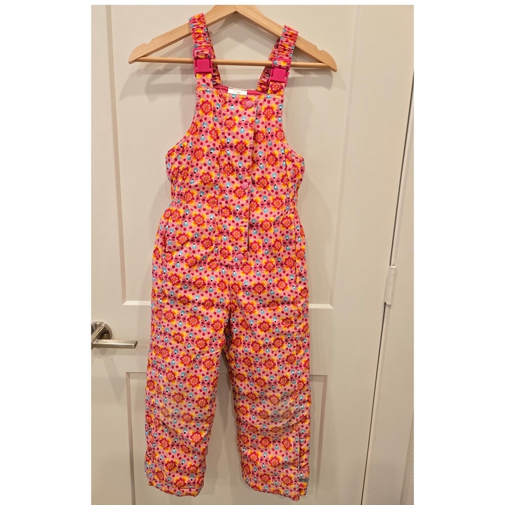 Hanna Andersson Kids Pink Floral Polka Dot Insulated Snow Bib Overalls Size 120